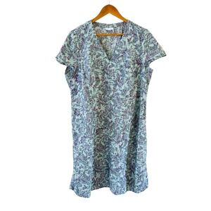 J. Jill Love Linen Dress Womens L Blue Paisley Boho Coastal Travel Lagenlook